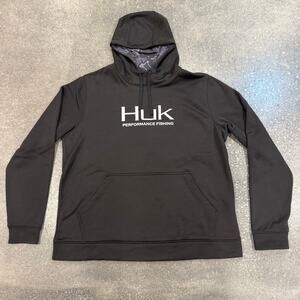 HUK Performance Fishing Hoodie Water Resistant Black Sweatshirt Men’s Size XL